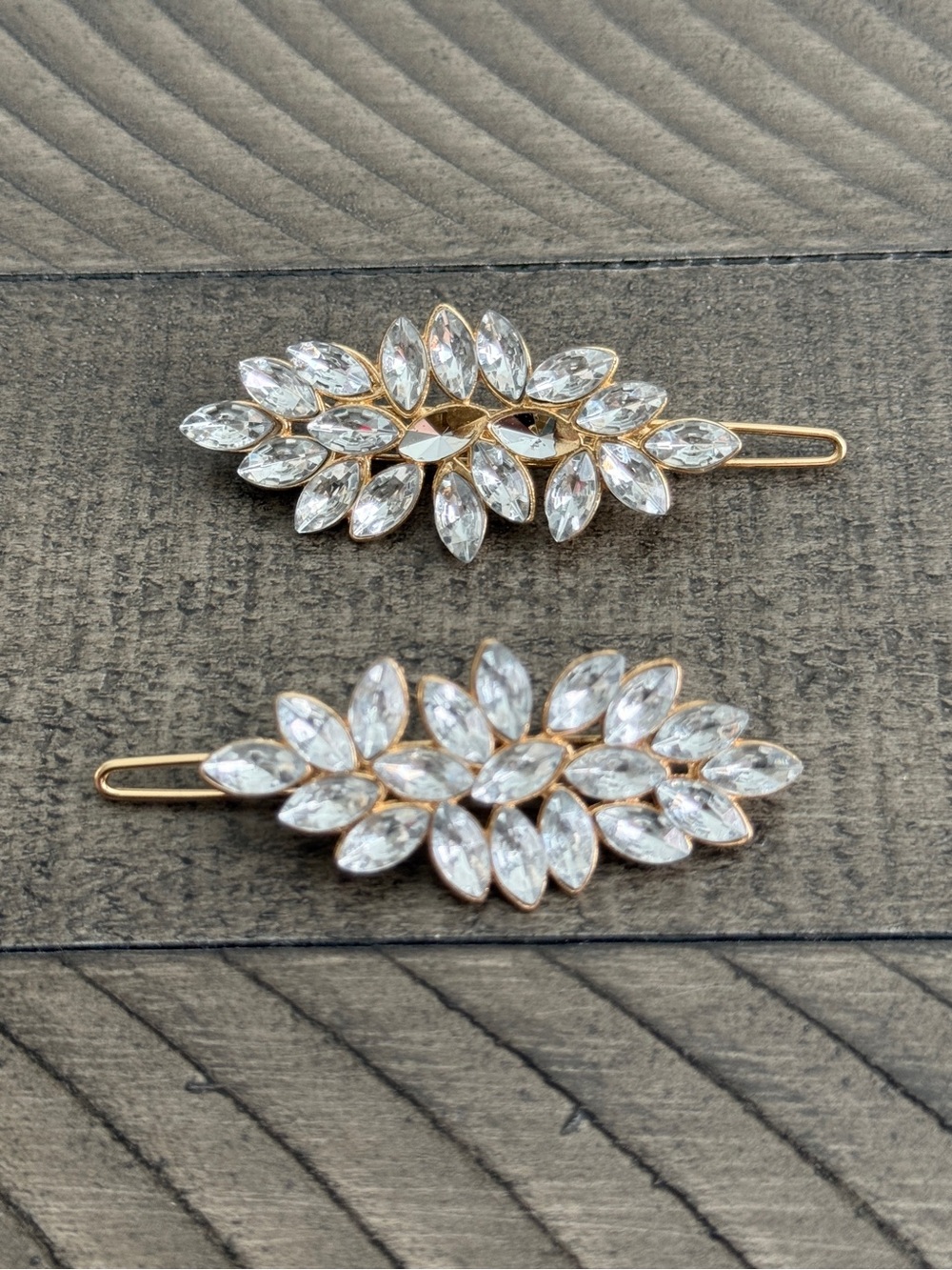 Crystal Leaf Gold Hair Clips - Clear Rhinestone Barrette Set